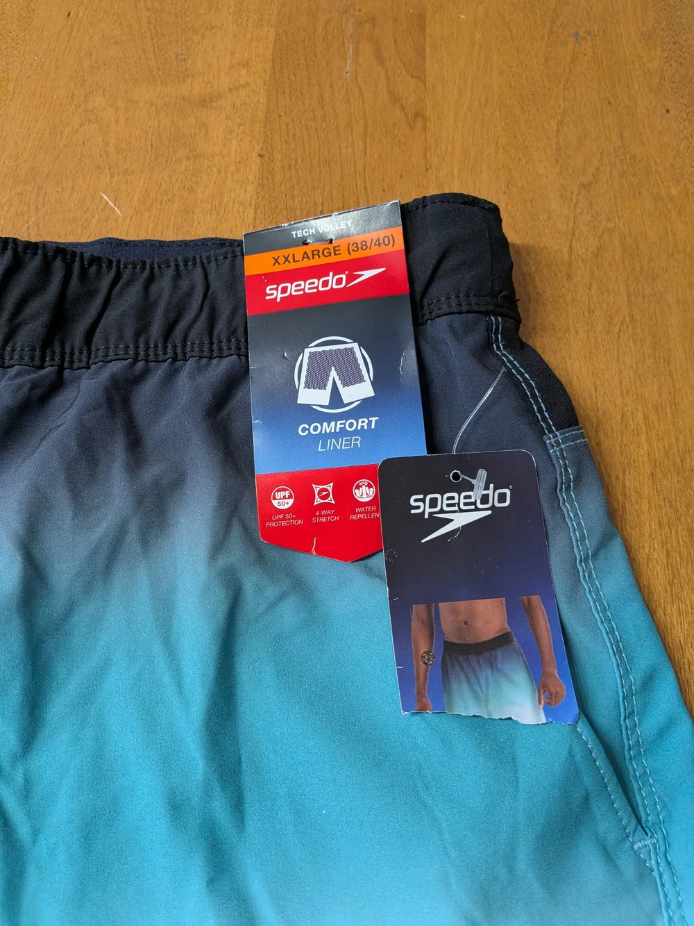 Speedo Ombre Swim Trunks in Teal, Gray & White